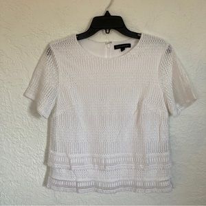 Banana Republic Top Womens Small White Tiered Layered Lace Fringe Office